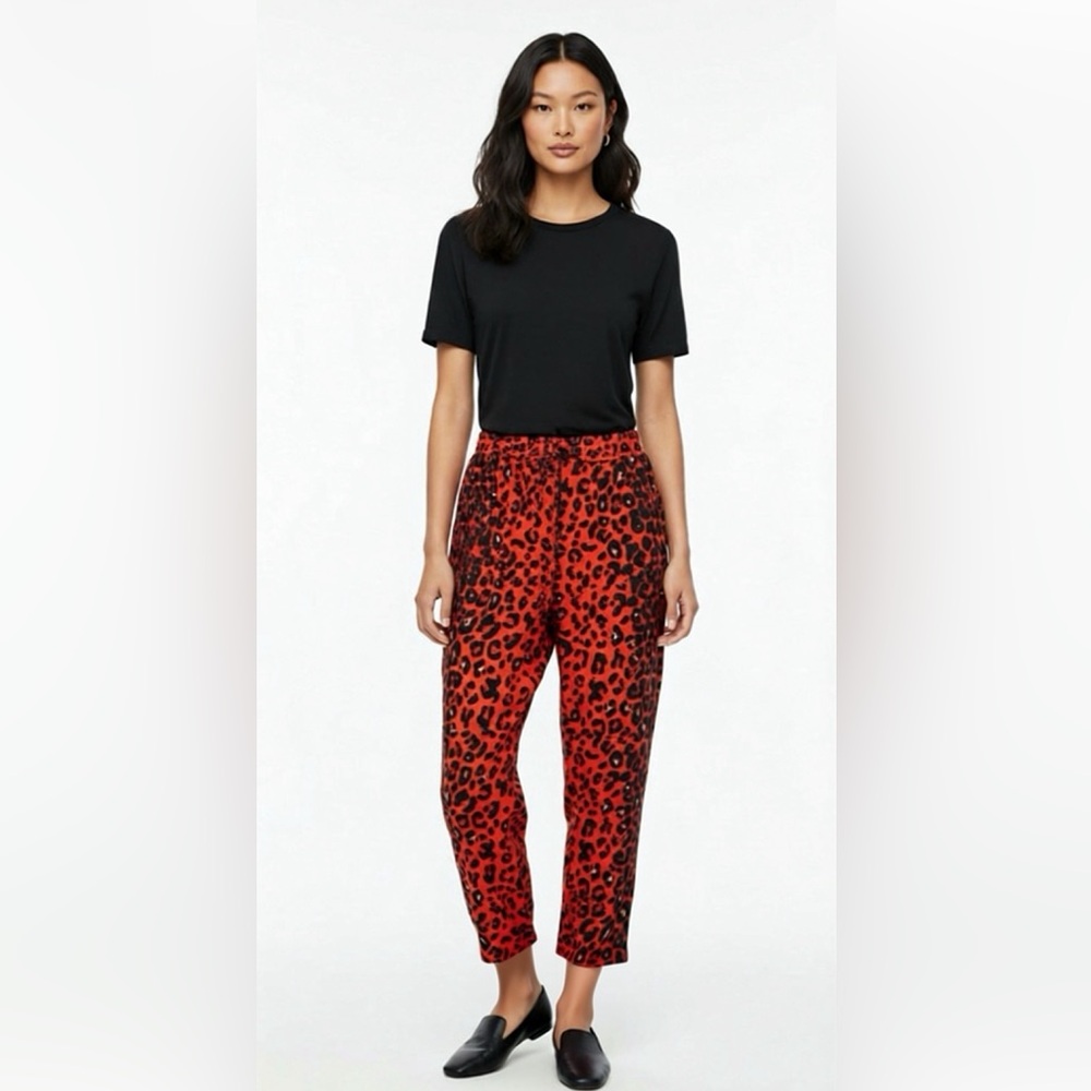WOMEN’s STYLISH ALC PRINT ALMOST VINTAGE 100% SILK RED/ORANGE LEOPARD PANTS